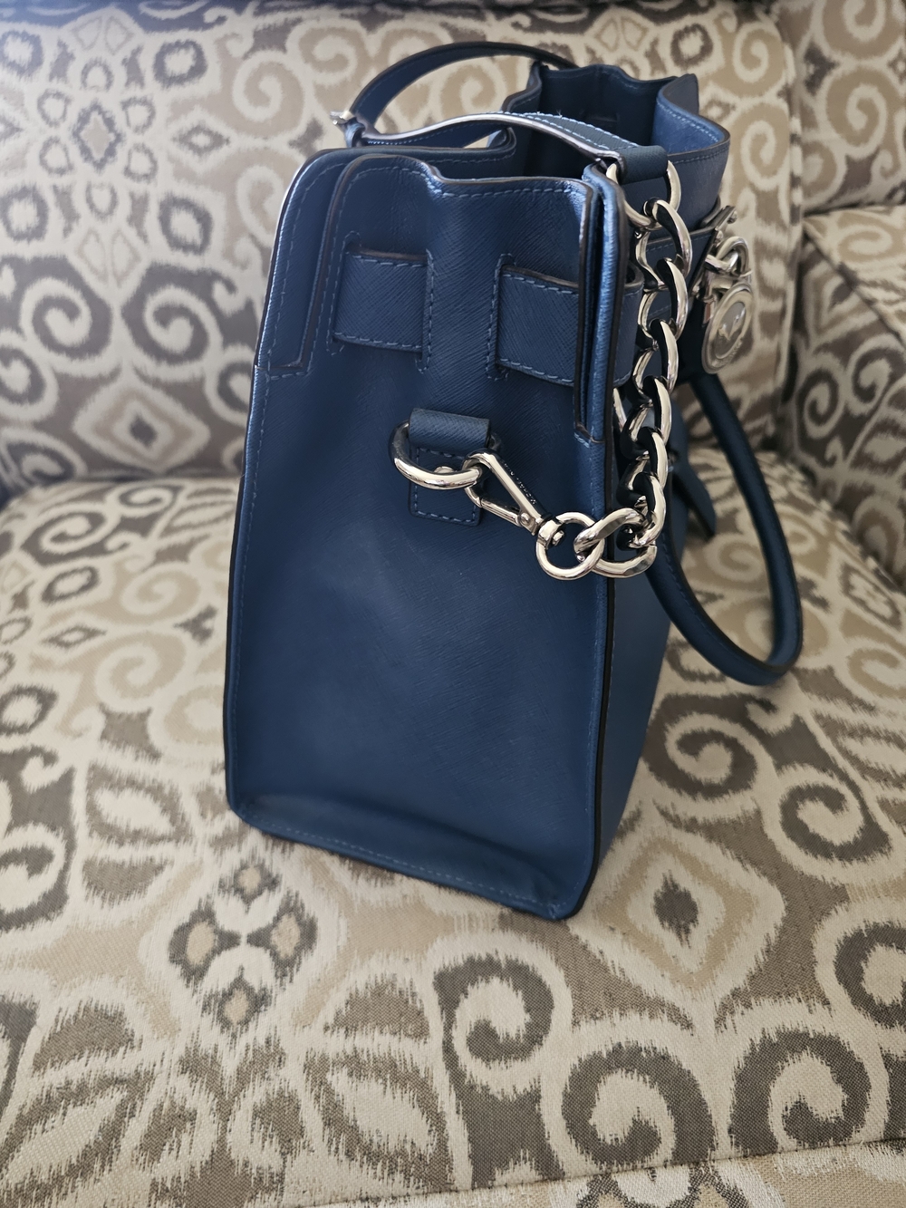 Michael Kors Blue Leather Satchel with Silver Hardware - Picture 9 of 14
